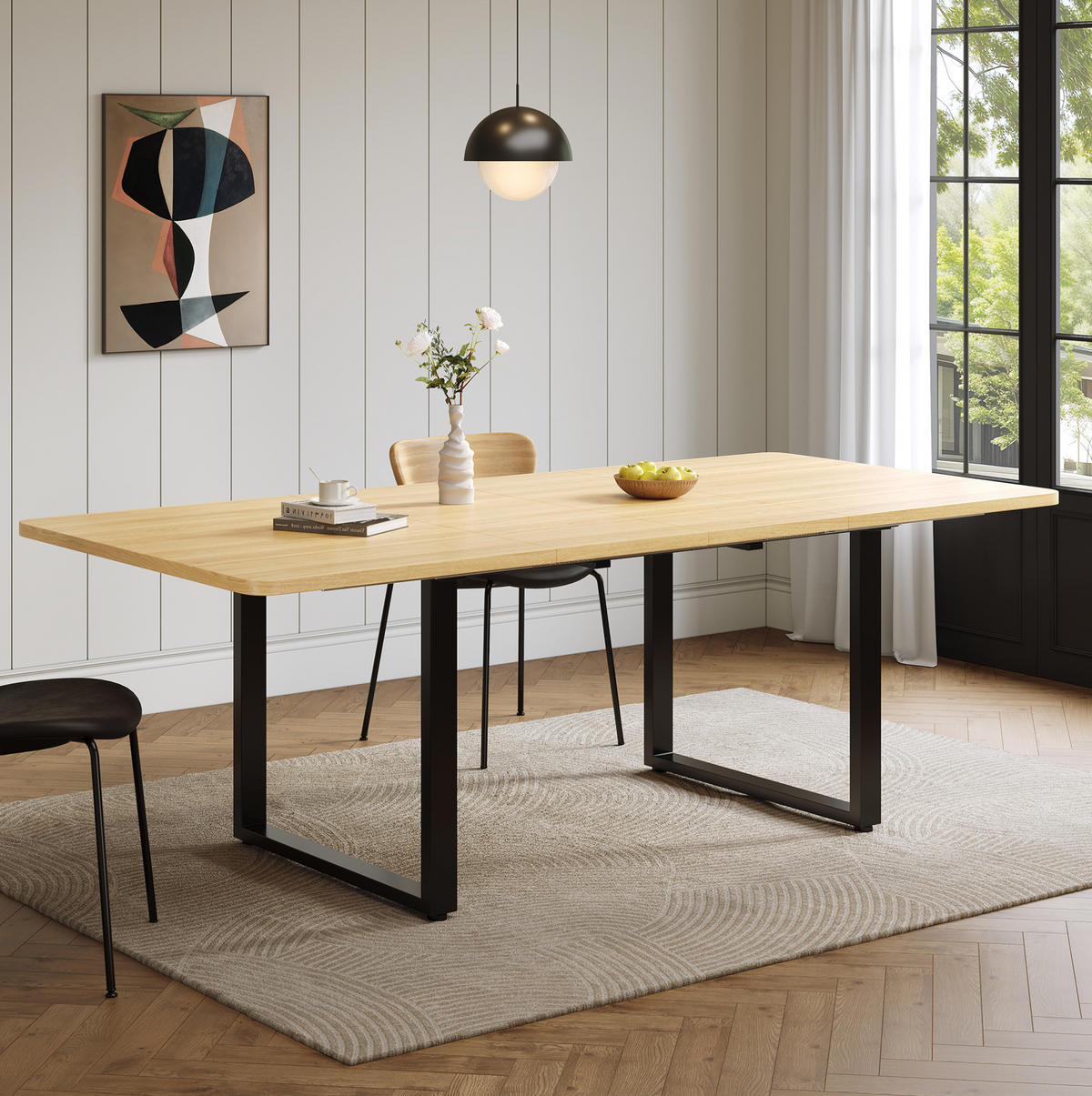 ESSTISCH aus MDF 140/180/220x80 cm Eichefarben ausziehbar für 6-10 Personen mit stabilen Metallbeinen - Eichefarben, Holzwerkstoff (220/90/75cm) - Modfu