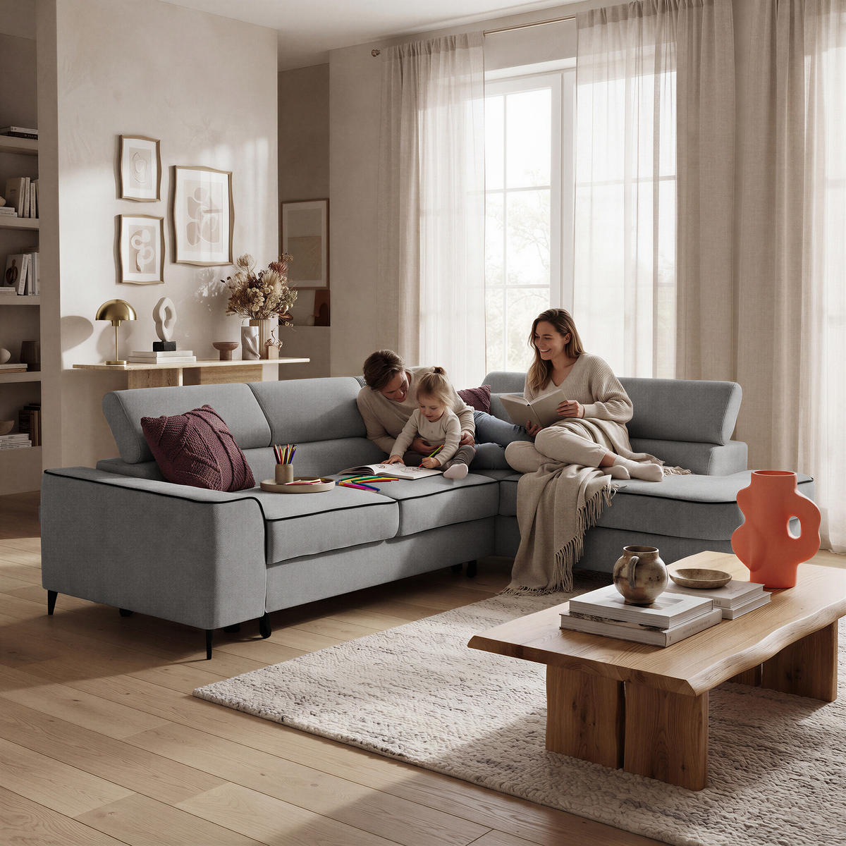 ECKSOFA EVER L Rechts mit Schlaffunktion 193x126 Chenille Grau - Schwarz/Grau, Holz/Textil (204/267cm) - Muffo