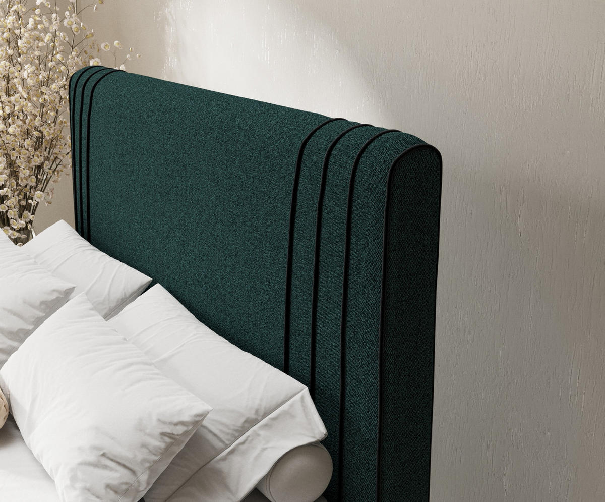 BOXSPRINGBETT Casone Grün/Schwarz 160/200 cm mit Latex-Topper - Silberfarben/Schwarz, Holz/Holzwerkstoff (160/200cm) - Maison de Reve