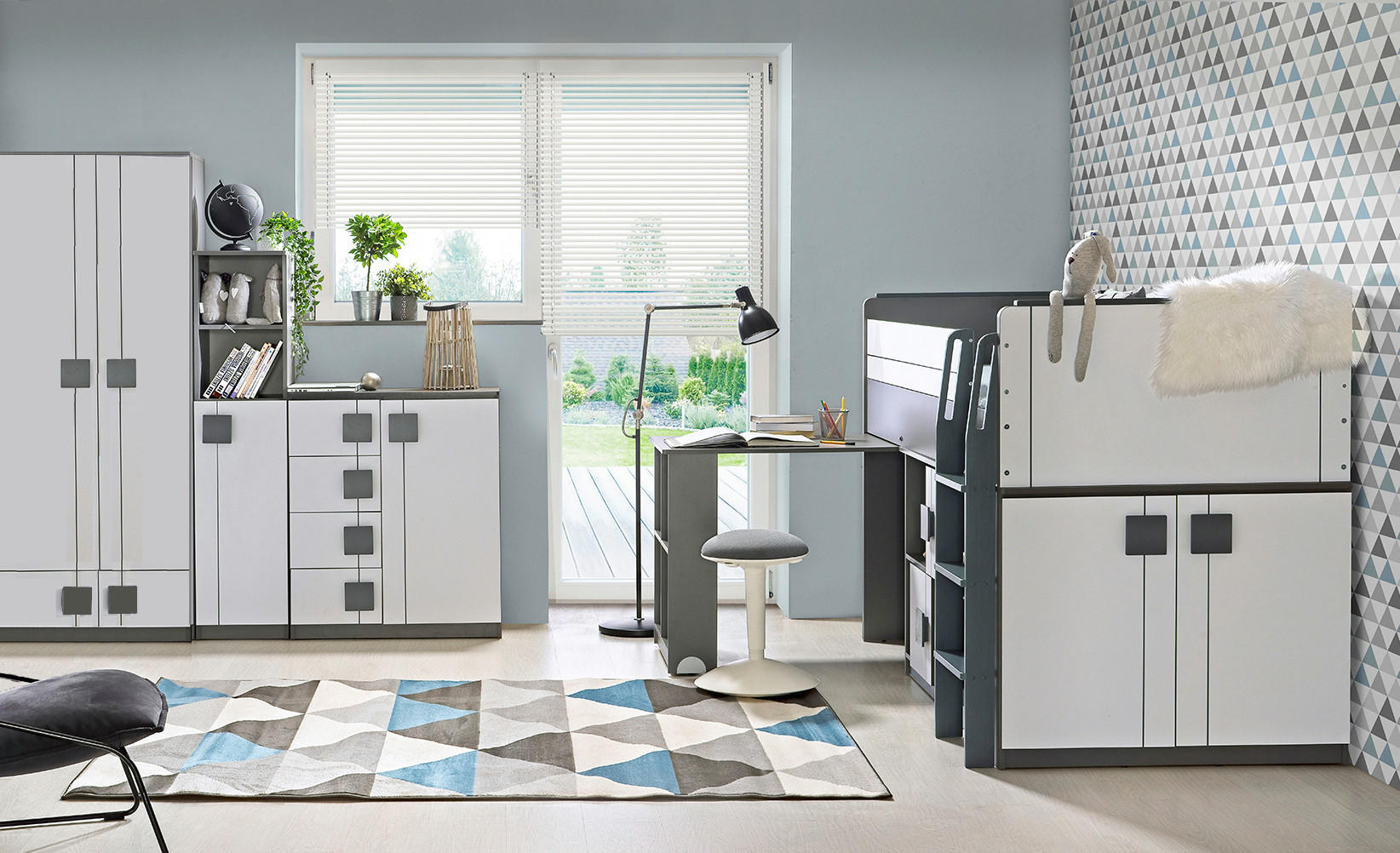 JUGENDZIMMER Gumi in Anthrazit und Weiß 4 teilig - Grau, Holzwerkstoff (120/200/80cm)