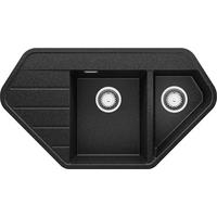 ECKSPÜLE Kopenhagen Corner, 2-er set Anthrazit 90/50 cm 1,5 Becken + Ablauf-Set ab 70er Unterschrank - Chromfarben/Anthrazit, Kunststoff (90/18/50cm) - Primagran