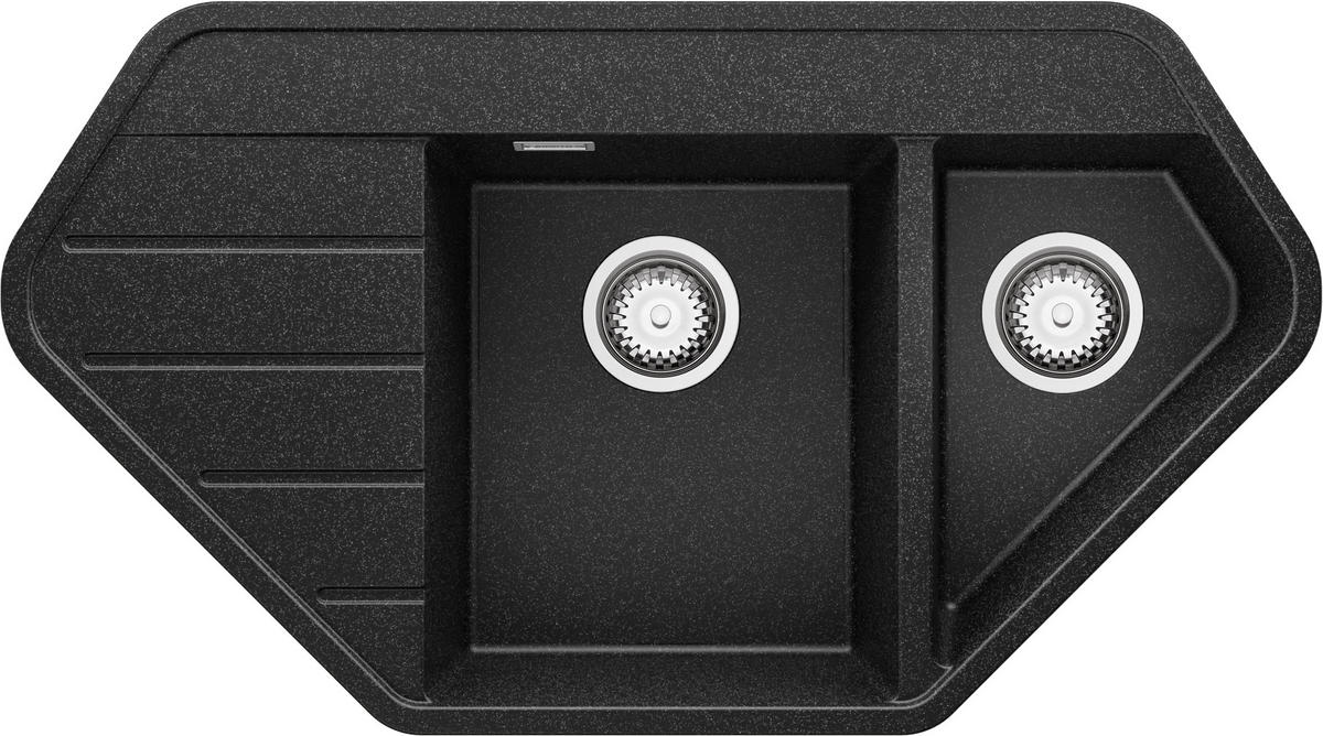 ECKSPÜLE Kopenhagen Corner, 2-er set Anthrazit 90/50 cm 1,5 Becken + Ablauf-Set ab 70er Unterschrank - Chromfarben/Anthrazit, Kunststoff (90/18/50cm) - Primagran