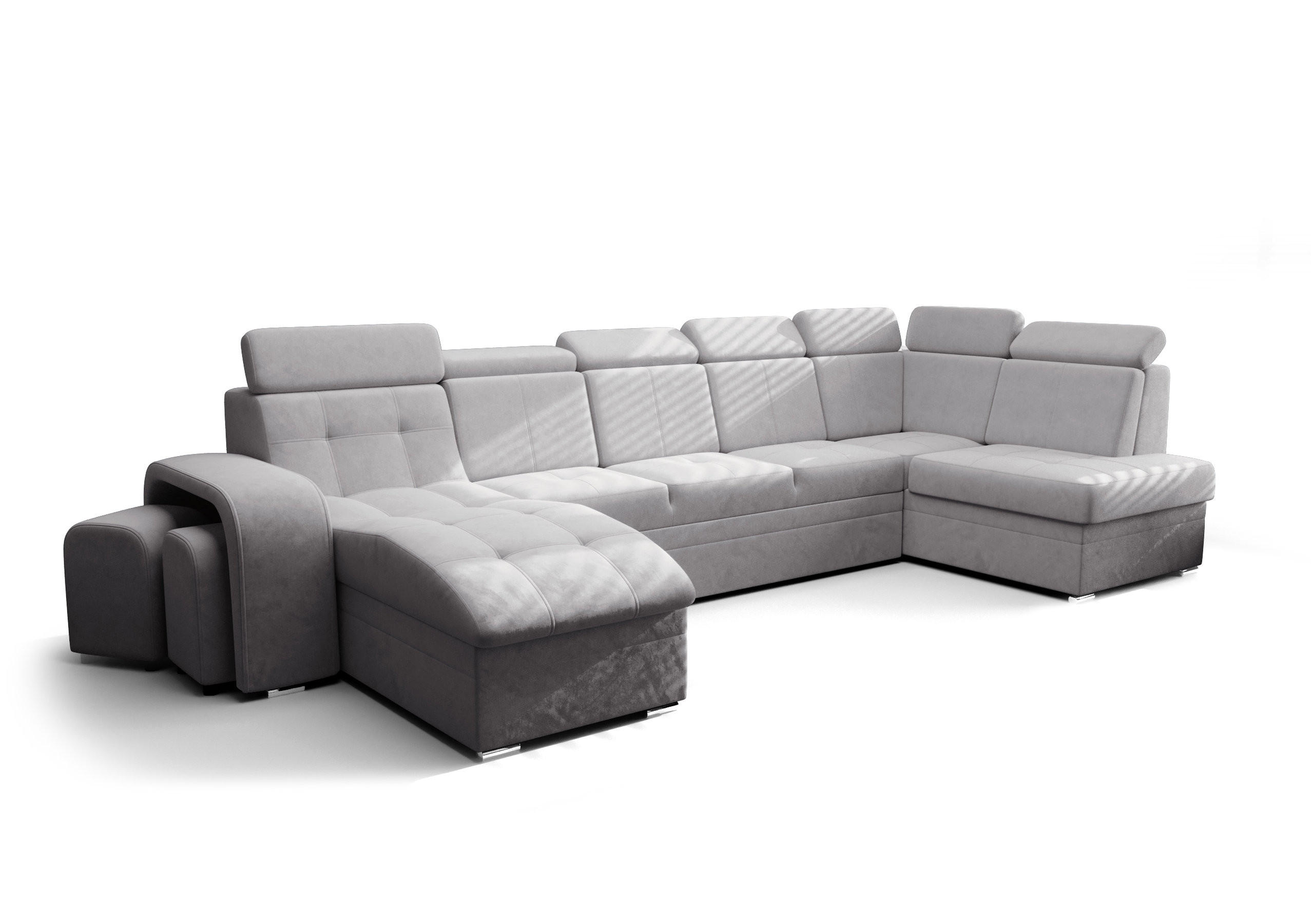 WOHNLANDSCHAFT KONGO RBN13, Eckcouch in U-Form mit Schlaffunktion, Farbe: Grau, Velourstoff, Ottomane Links - Grau, Textil (392/108/180cm) - O-Sofa