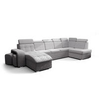 WOHNLANDSCHAFT KONGO RBN13, Eckcouch in U-Form mit Schlaffunktion, Farbe: Grau, Velourstoff, Ottomane Links - Grau, Textil (392/108/180cm) - O-Sofa