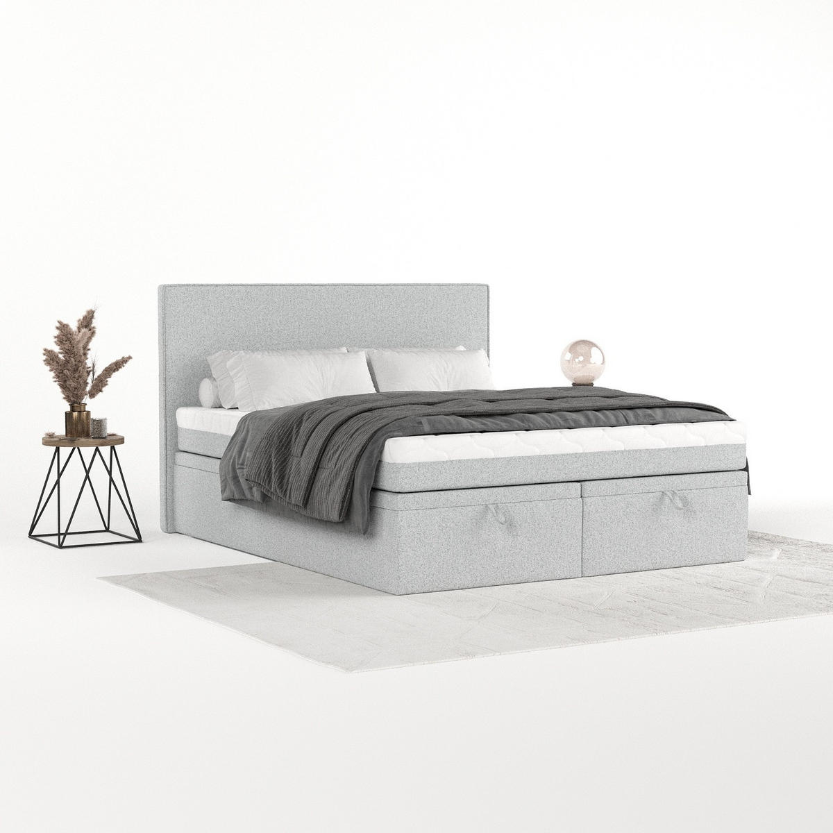 BOXBETT Zalla 180/200 cm Hellgrau im Riva Stoff - Hellgrau/Schwarz, Holz/Holzwerkstoff (180/200cm) - AltaBeds