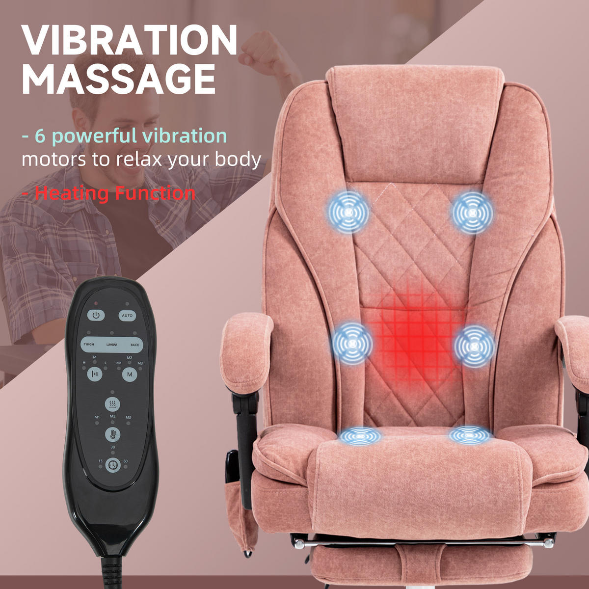 BÜROSTUHL mit Massagefunktion Polyester Stahl Rosa - Rosa, Metall (67/119/72cm) - Vinsetto
