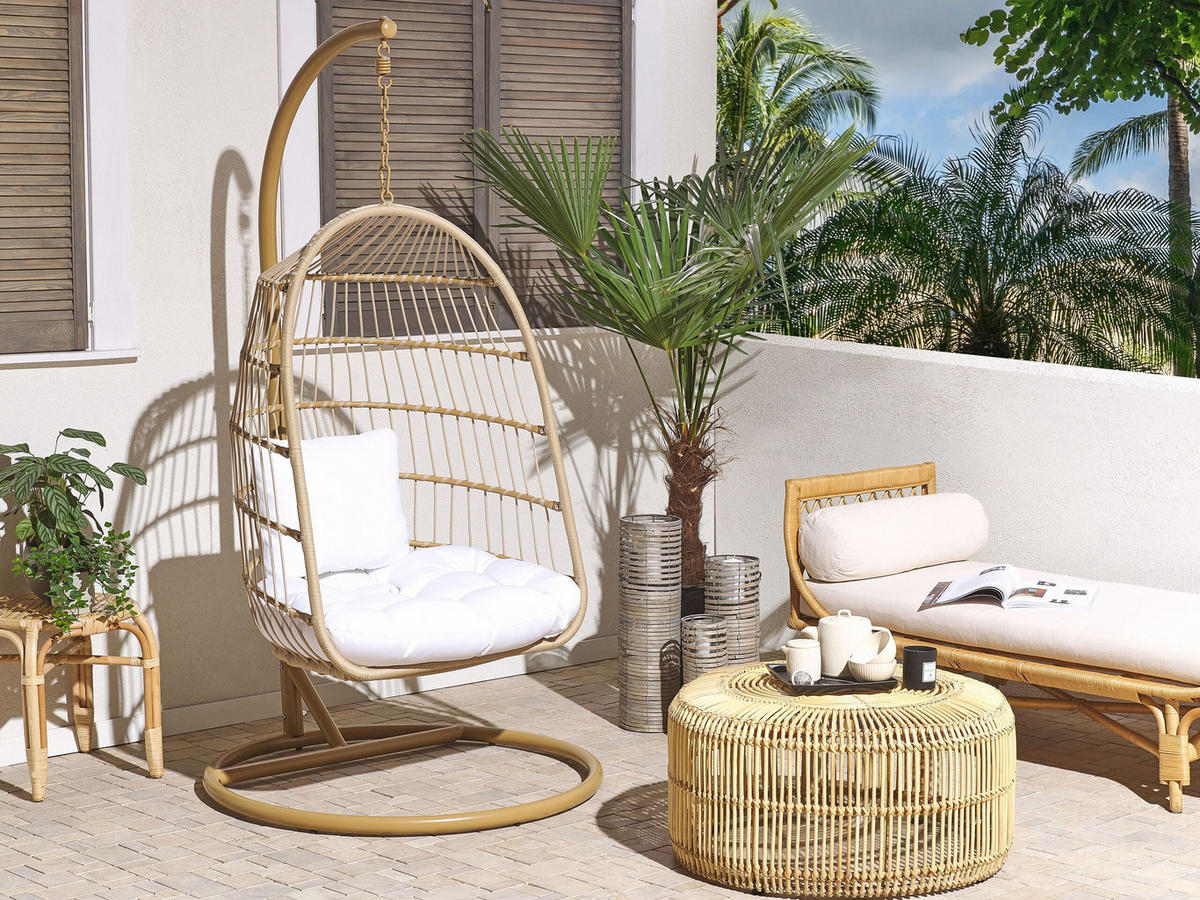 HÄNGESESSEL mit Gestell Flechtseil natürlich 102 cm Allera - Beige, Kunststoff (102/200/102cm) - Beliani
