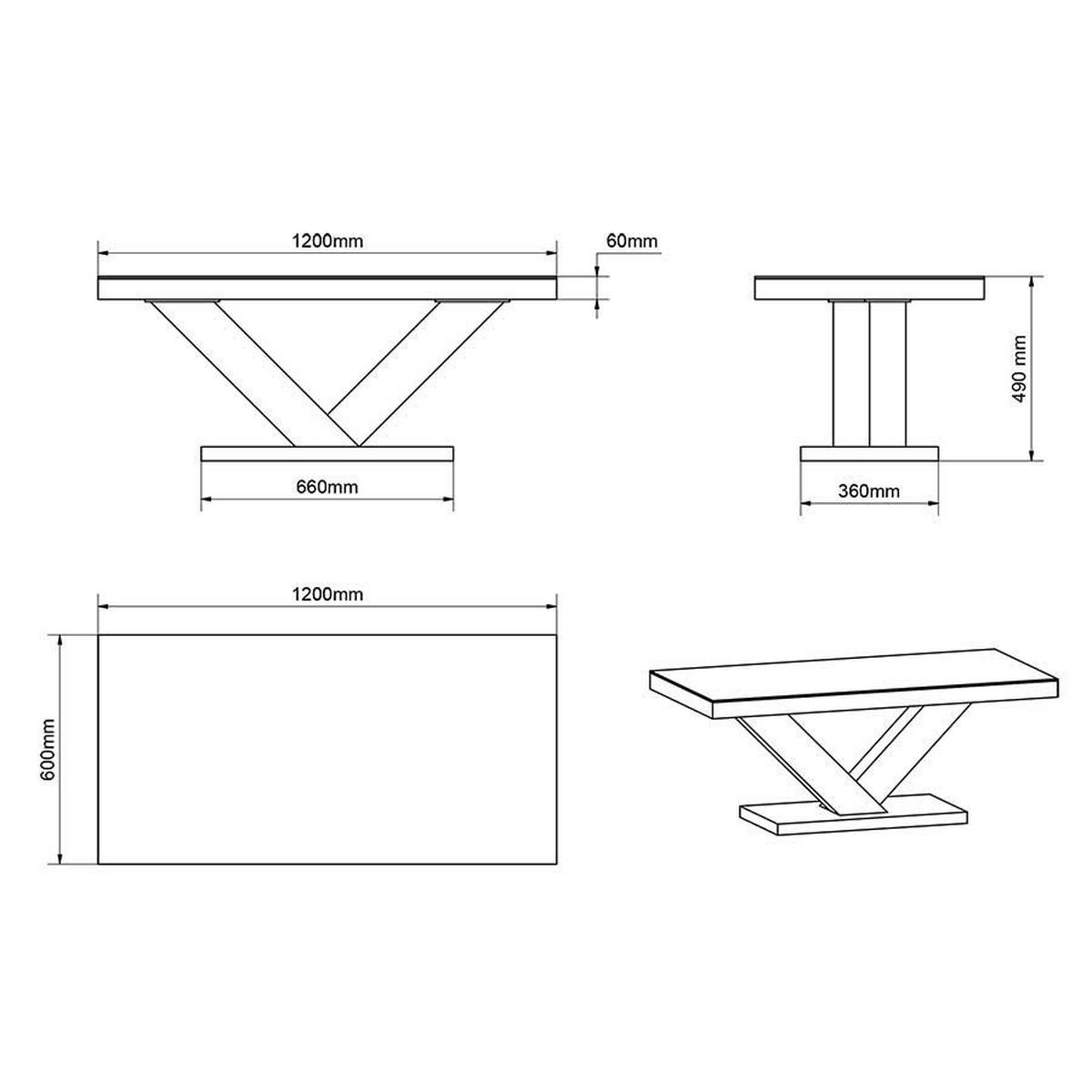 COUCHTISCH rechteckig Marmor dunkel Weiß Hochglanz 120/60/49 cm - Weiß Hochglanz/Anthrazit, Holzwerkstoff (60/120/49cm)