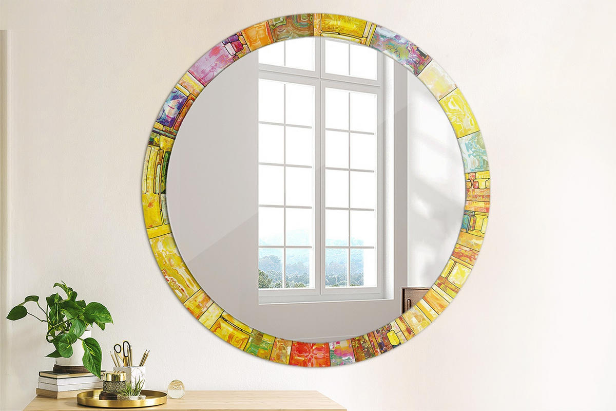 SPIEGEL Ø100 cm Rund mit Aufdruck - Gelb/Multicolor, Glas (100/100/0.4cm) - TULUP