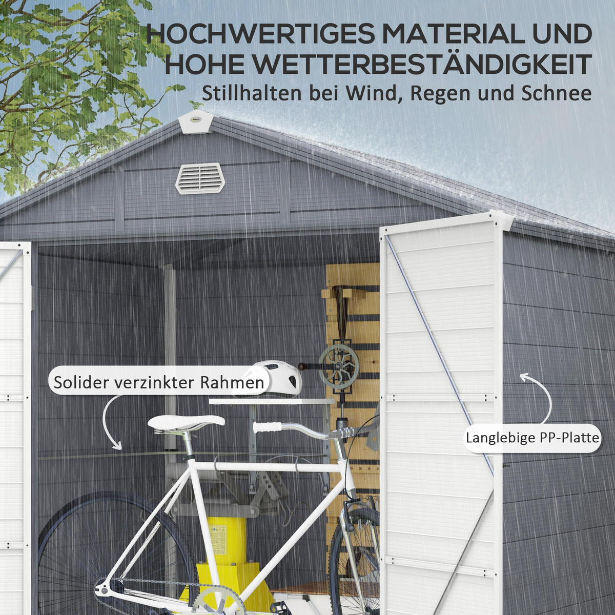 GERÄTEHAUS 240 x 190 x 180/228 cm - Grau, Kunststoff (190/228/240cm) - Outsunny