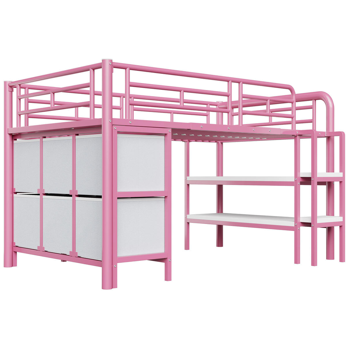 HOCHBETT 90/200 cm in Rosa mit Stauraum und breiten Stufen aus Metall - Rosa, Metall (90/200cm) - Flora Grace