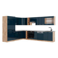 ECKKÜCHE Fame-Line Dunkelblau Hochglanz/Goldkraft Eiche 257x60 cm AP Marmor - Eiche Wotan/Dunkelblau, Holzwerkstoff (347/81.6/60cm) - Vicco