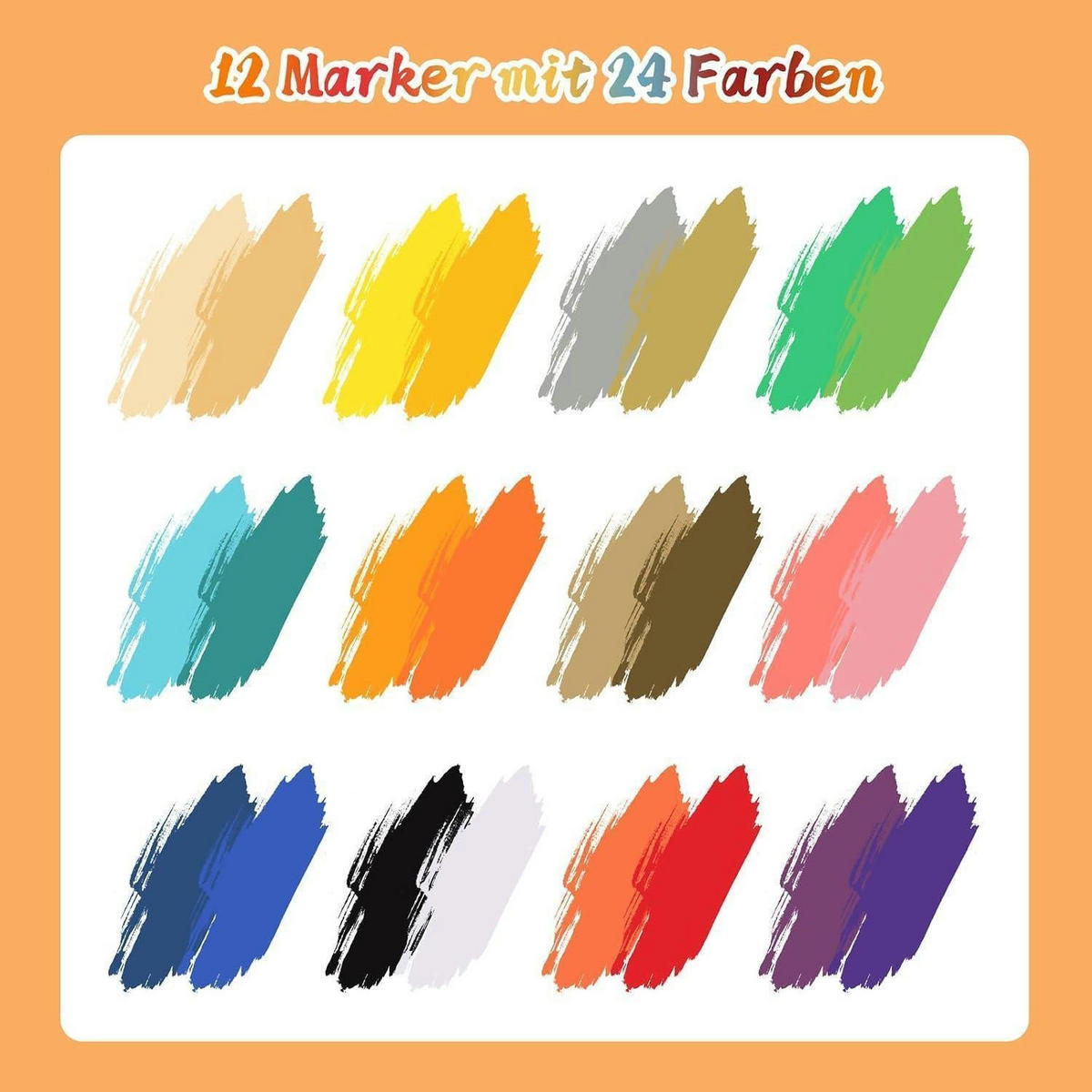 ACRYLSTIFTE 12er Set 24 Farben Doppelspitze Wasserfest - Multicolor, Kunststoff (1/1/17.5cm)