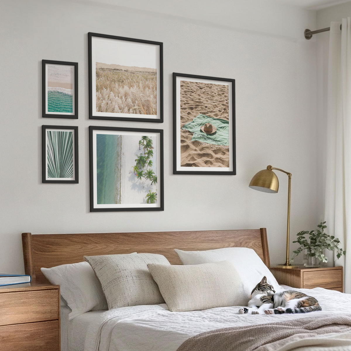 BILDER SET 5er Set - 50x50 cm & 20x30 cm & 40x60 cm Schwarzer Rahmen - Urlaubsblick Strand Meer - Schwarz, Kunststoff (40/60cm) - TULUP