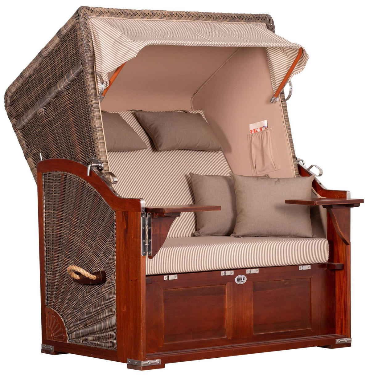 STRANDKORB Komplettset Seeblick Mahagoni PE Grey Dessin 510 - Beige/Braun, Naturmaterialien/Metall (125/170/80cm) - Mr. Deko