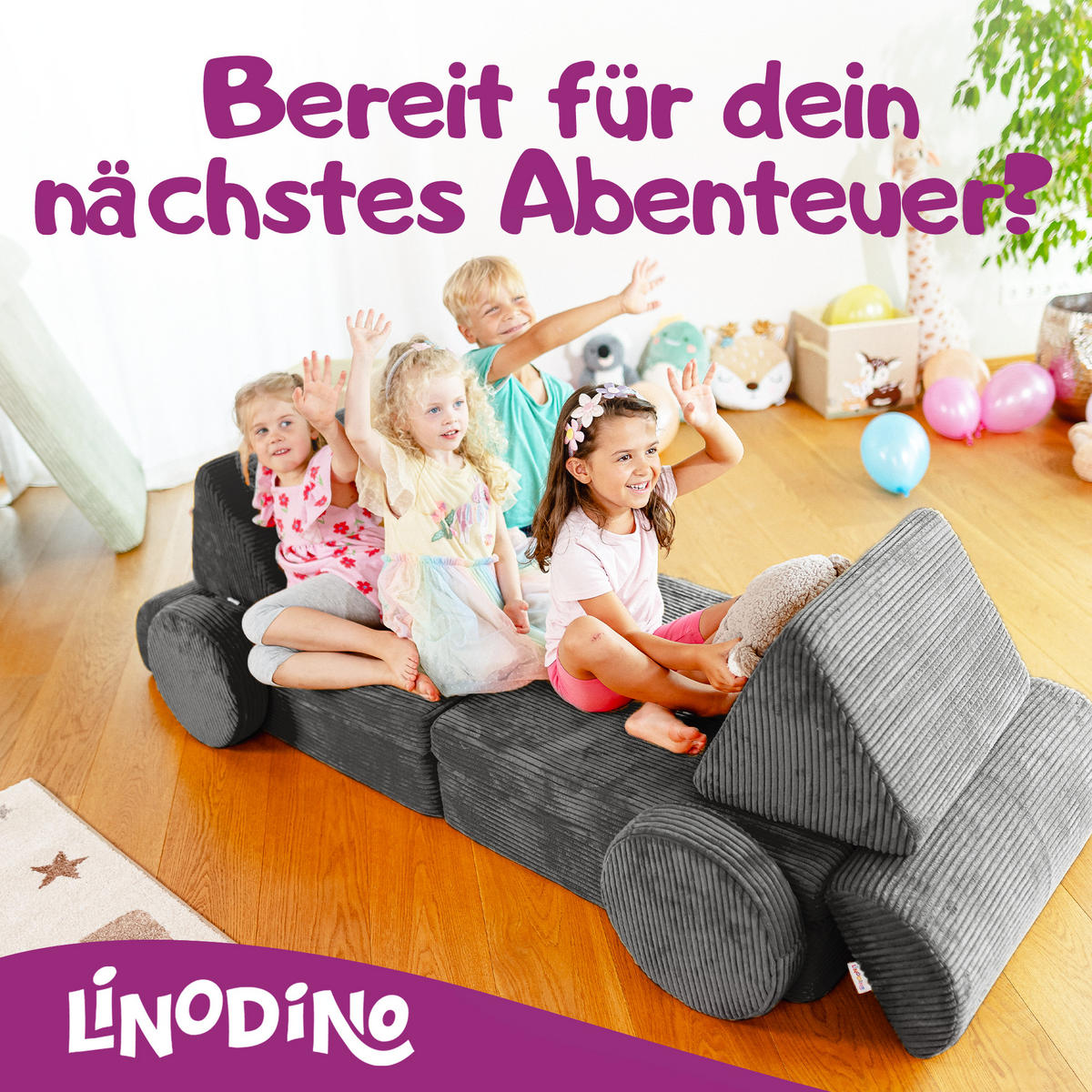 SPIELSOFA Kinder Fantasiewelt 8tlg - Dunkelgrau, Textil (150/55/66cm) - Linodino