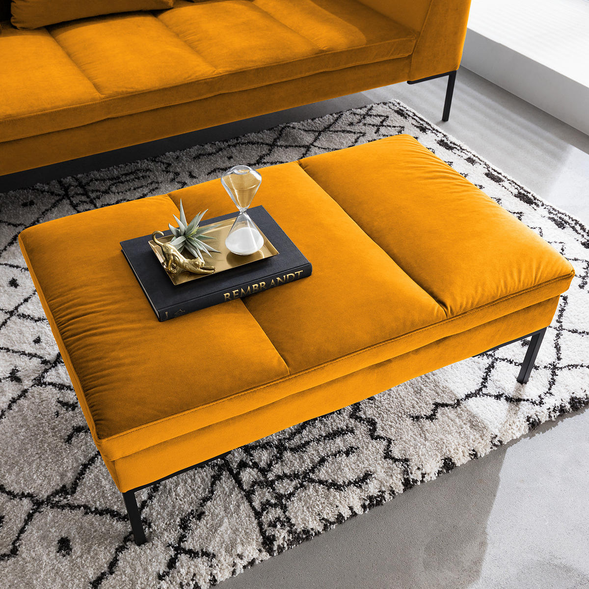 POLSTERHOCKER - Chromfarben/Gelb, Textil/Metall (108/40/69cm) - home24