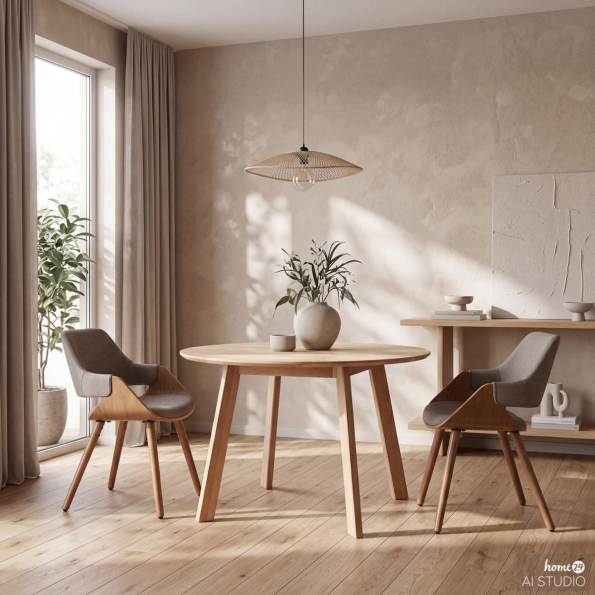 ARMLEHNENSTUHL - 2er-Set - Massivholz / Textil - Braun/Grau, Holz/Holzwerkstoff (51/80/57cm) - home24