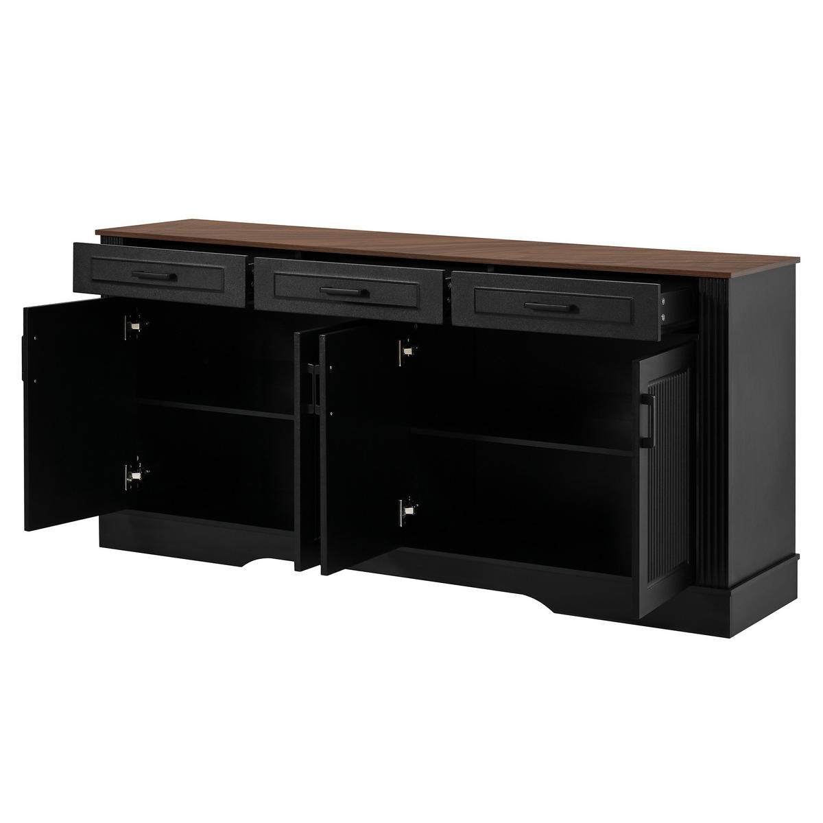 SIDEBOARD 3D Streifen MDF 3 Schubladen 4 Türen Modern Weiß - Schwarz, Holzwerkstoff (160/75/40cm) - FLIEKS