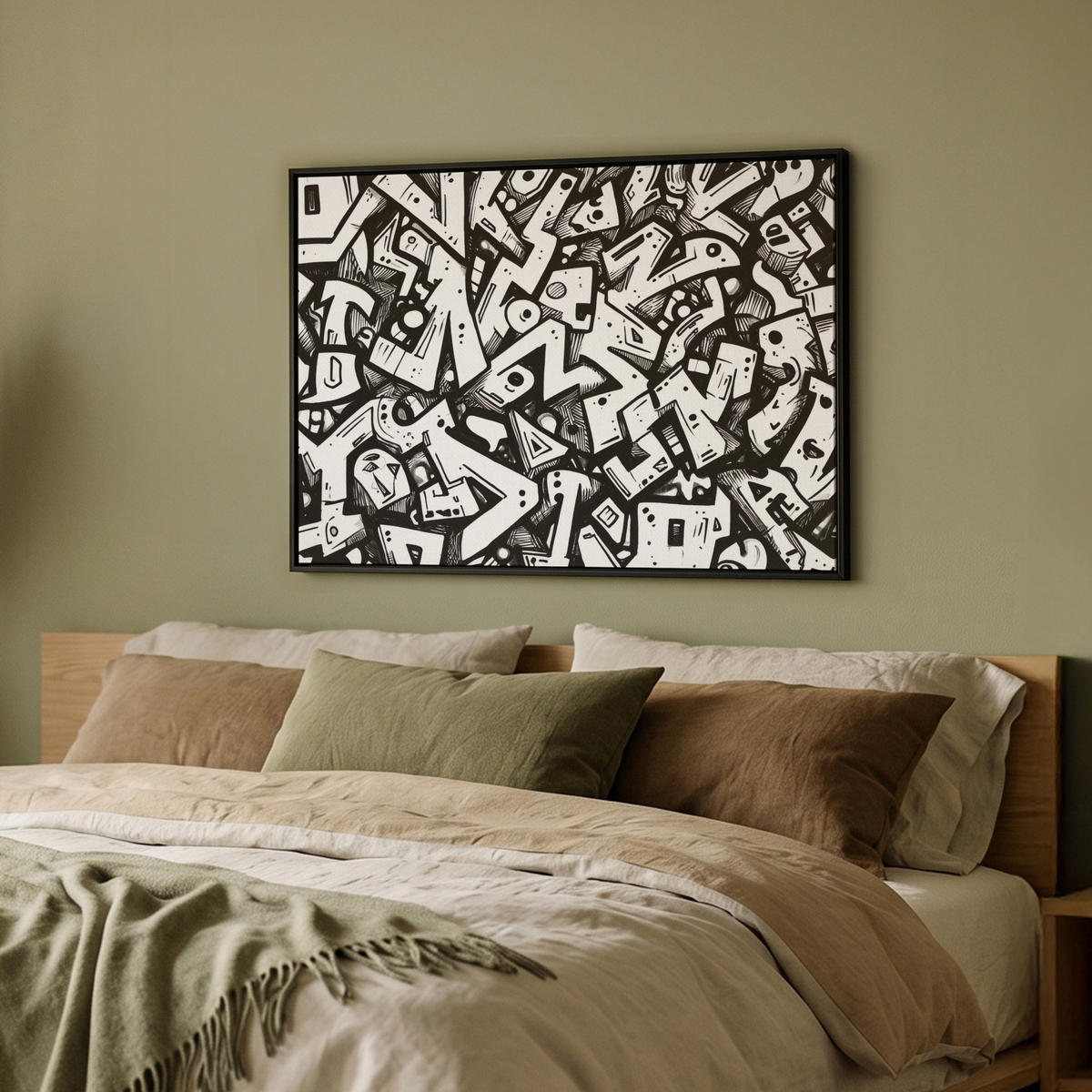LEINWAND Bilder mit Rahmen - Formen - Buchstaben - Graffiti - Schwarz - 70x50 - Schwarz, Textil (70/50cm) - MuchoWow