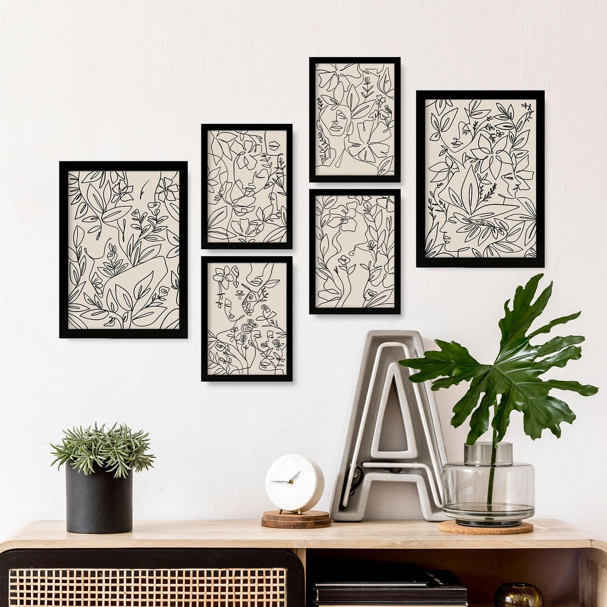 POSTER Set Mit 6 Ruffenrahmen 1 In Blume Zusammenfassung Ästhetische Dekorative Gemälde Für Ihr Wohnzimmer Zuhause A3 & A4 Schwarzer Rahmen - Schwarz, Papier (29/3cm) - Nacnic