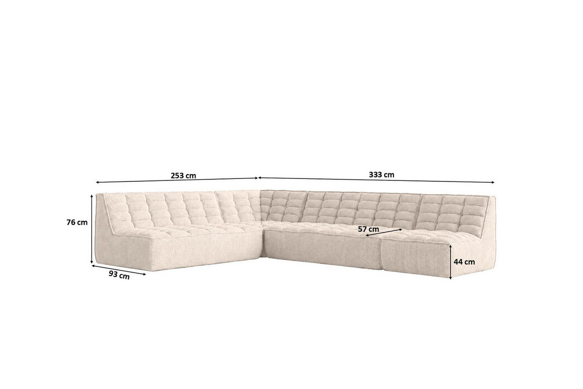 ROHOVÁ SEDAČKA modulární ve tvaru L, plyšová tkanina Pop, Krémová, Pravá strana, LAZY L - krémová, dřevo (333/253cm) - Kaiser Möbel