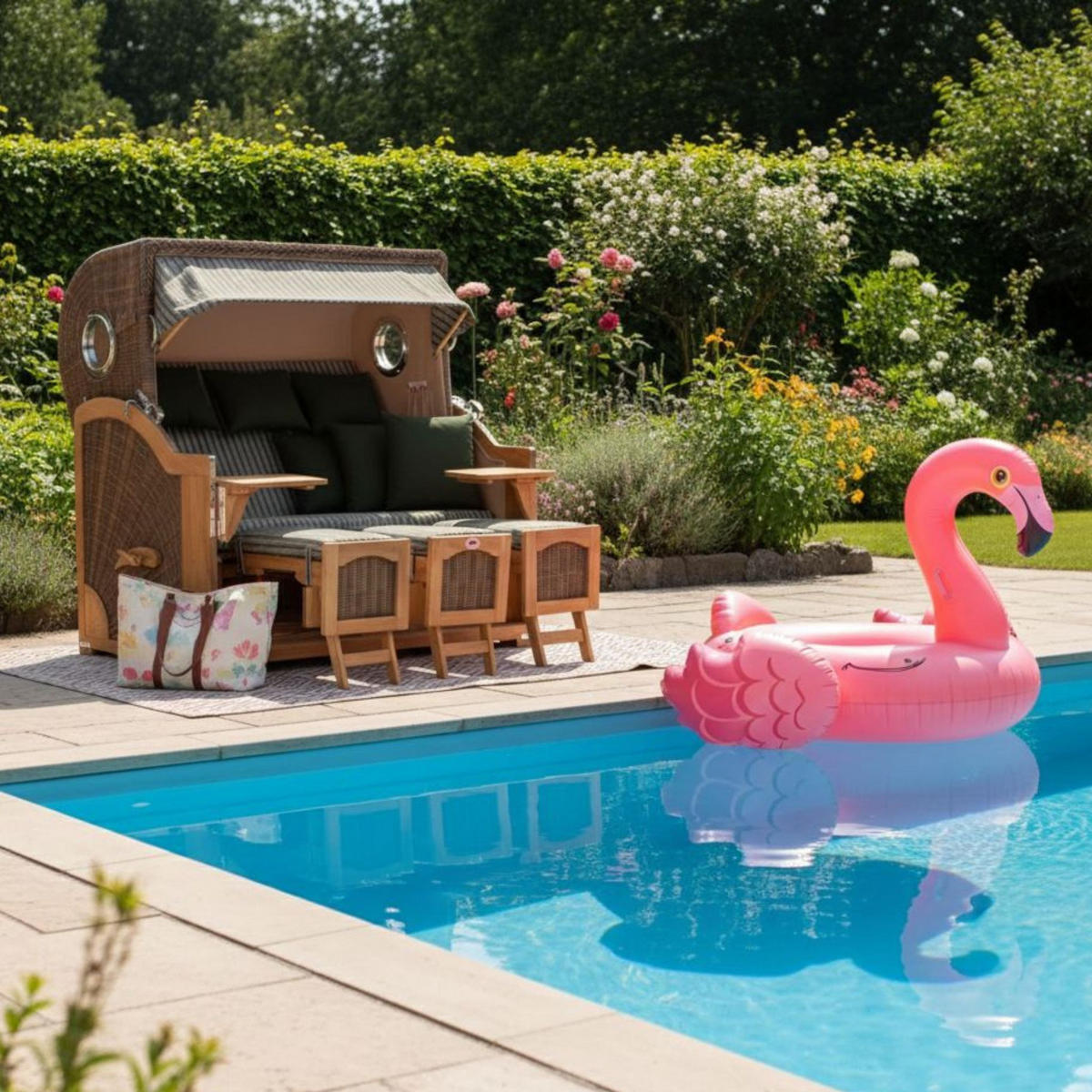 STRANDKORB XXL Düne Grande Teak PE Grey - Braun/Grün, Metall (170/170/95cm) - Mr. Deko