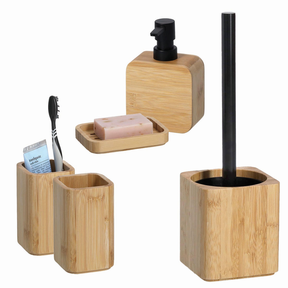 BADACCESSOIRES aus Bambus, 5-teiliges Set - Naturfarben, Holz (9.5/35.5/9.5cm) - Zeller Present