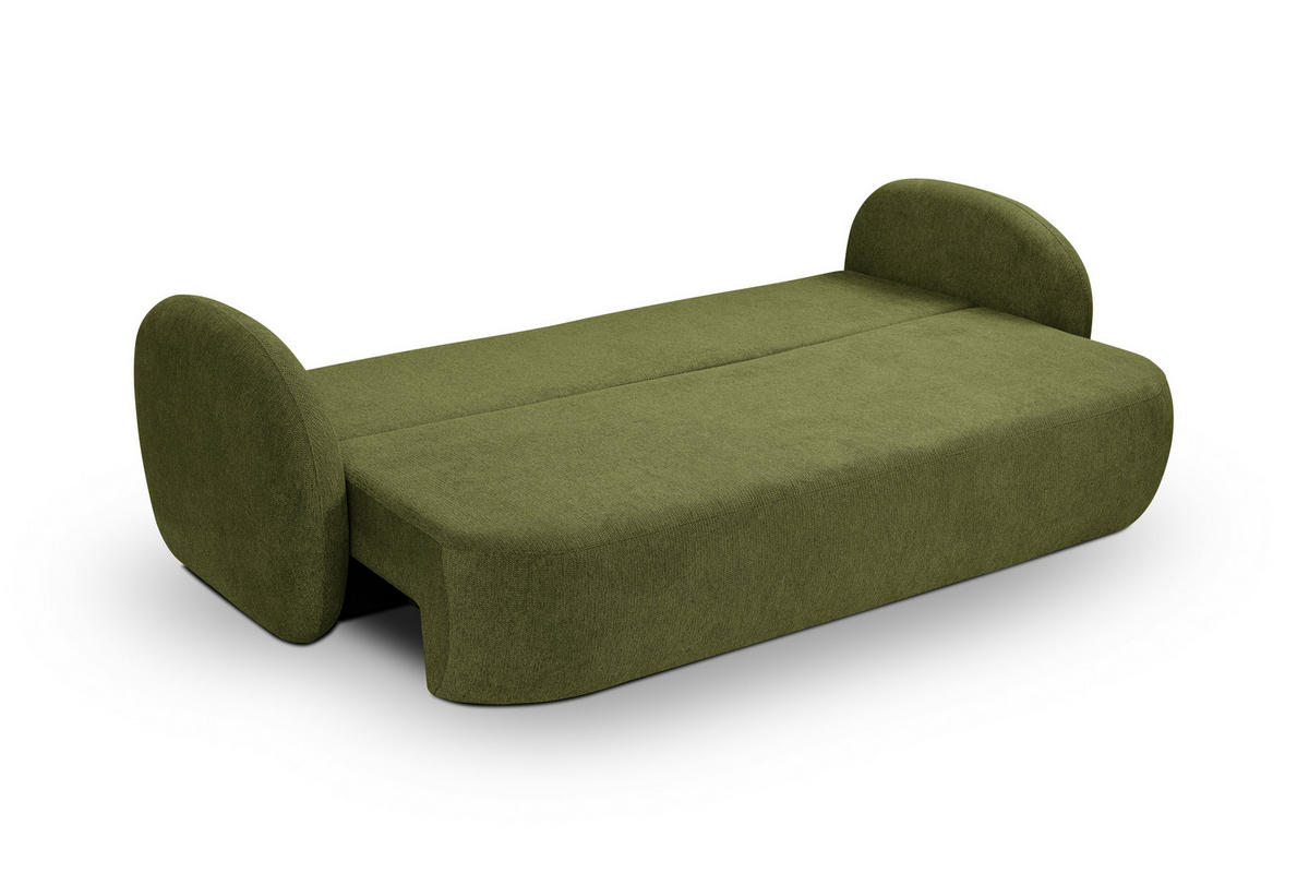 BETTSOFA AMICO Grün Geflochtener Stoff mit Schlaffunktion - Grün, Holz (238/86.5/101cm) - MASSENO