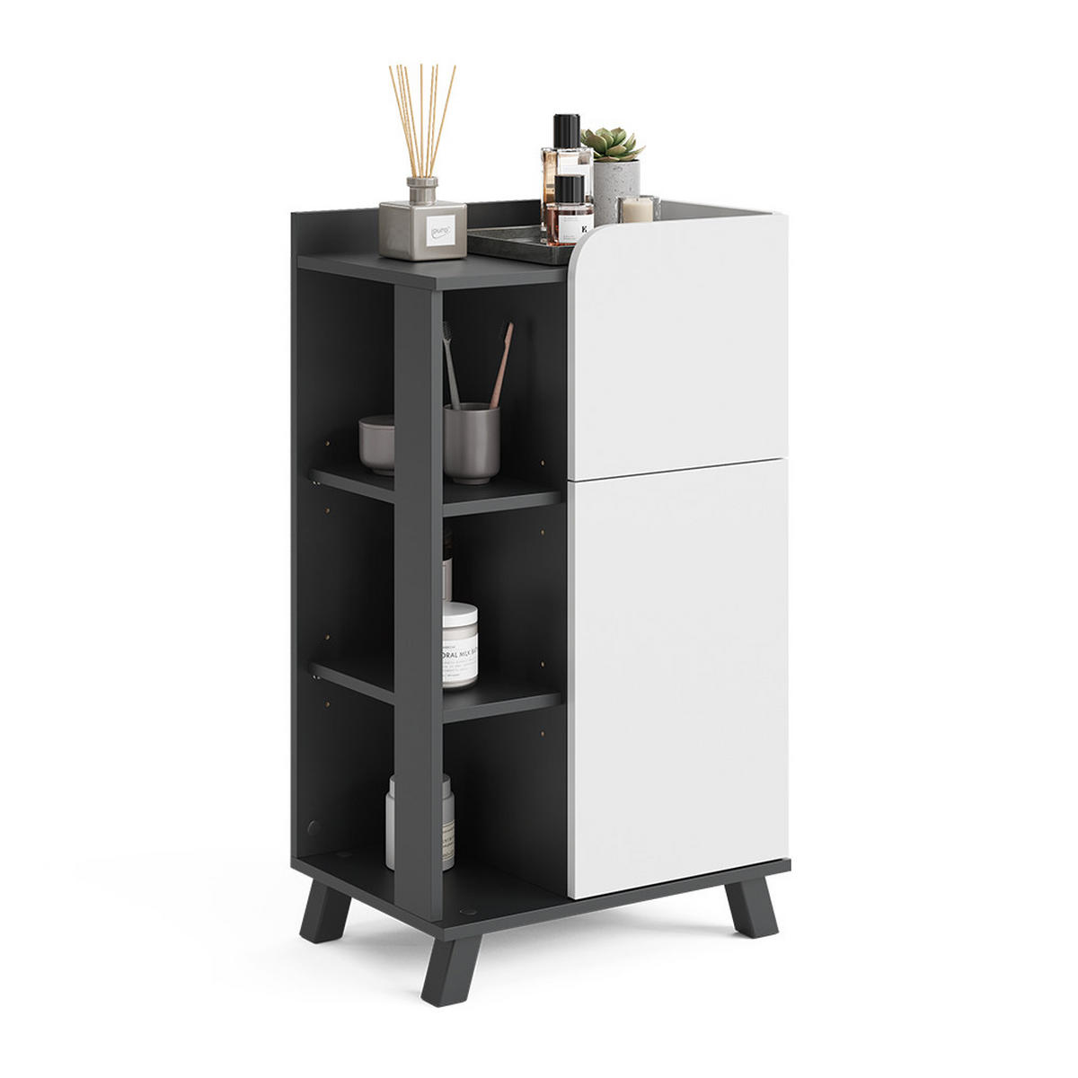MIDISCHRANK Karen Anthrazit/Weiß 50 x 90 cm mit Tür und Schublade - Anthrazit/Weiß, Holzwerkstoff (50/90/35cm) - Vicco