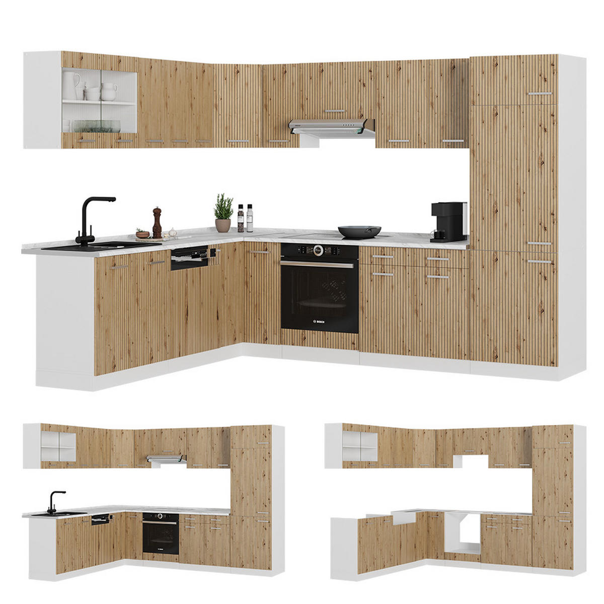 ECKKÜCHE R-Line Artisan Eiche/Weiß 227 x 287 cm, AP Marmor - Eiche Artisan/Weiß, Holzwerkstoff (287/81.6/60cm) - Vicco