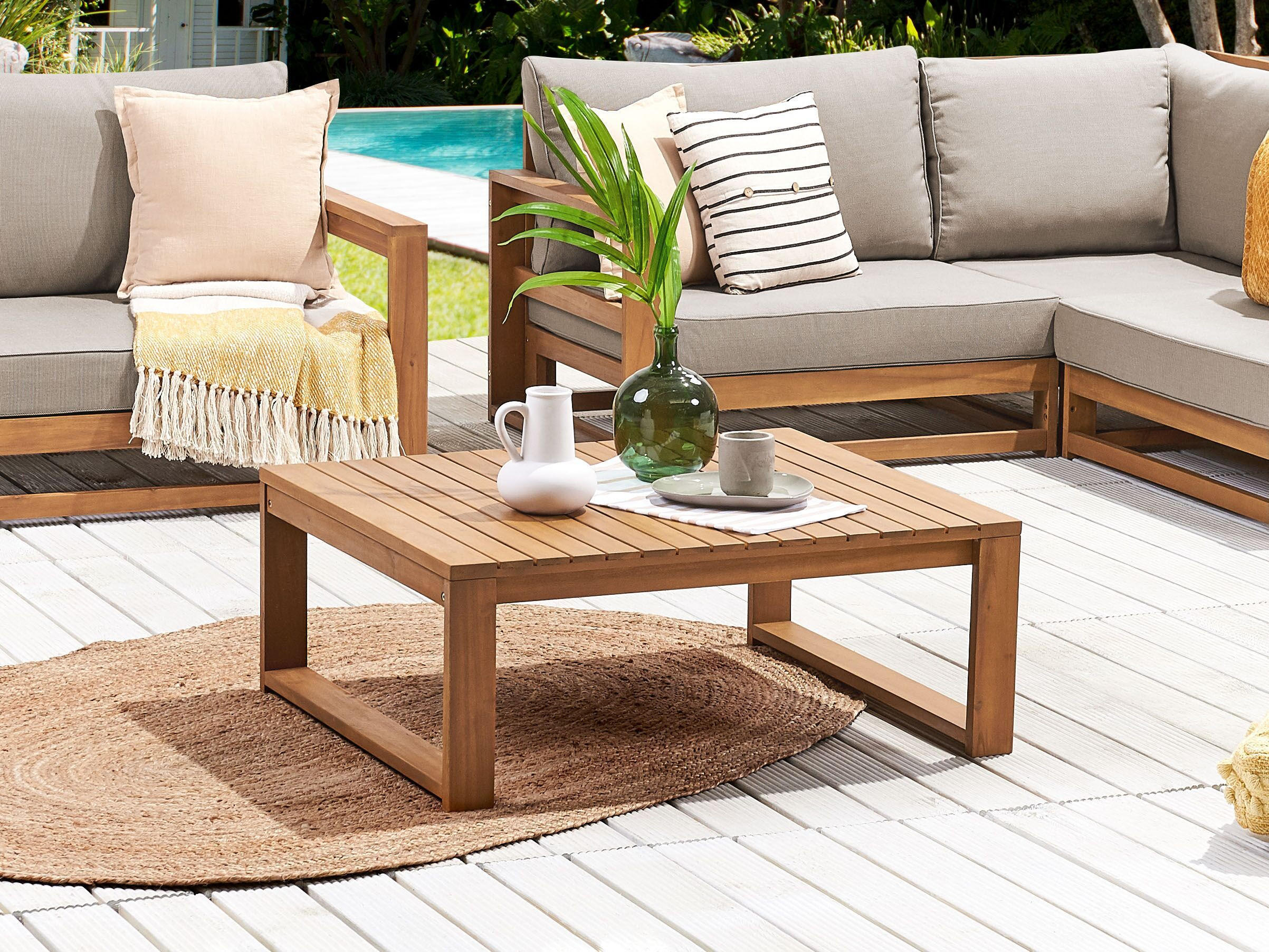 GARTENTISCH FSC® zertifiziertes Akazienholz Heller Holzfarbton Timor - Hellbraun, Holz (90/75/35cm) - Beliani