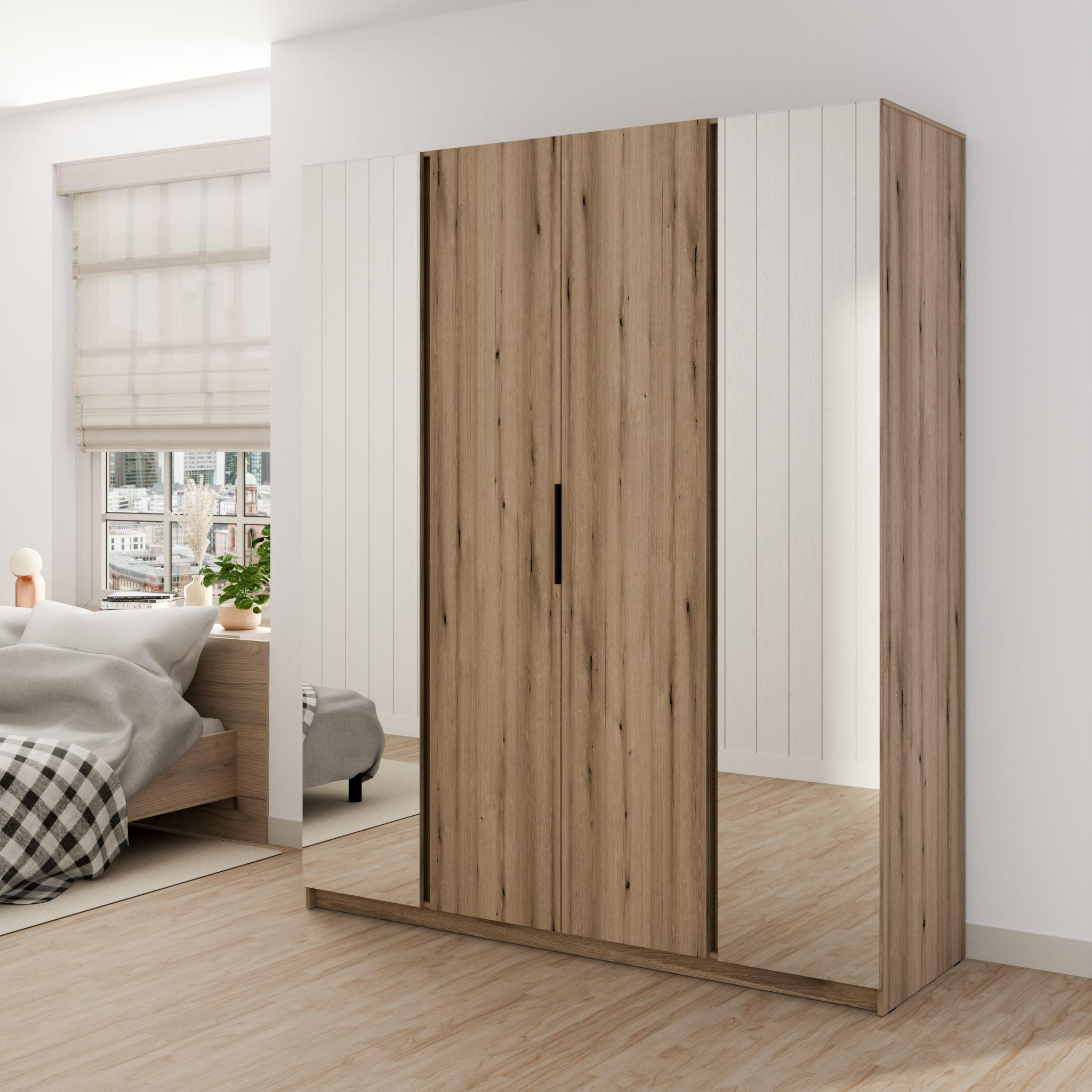 DREHTÜRENSCHRANK CAGLIARI 200/239/61,9cm 4-türig mit Spiegel Goldfarben - Goldfarben, Holzwerkstoff (200/239/61.9cm) - MASSENO