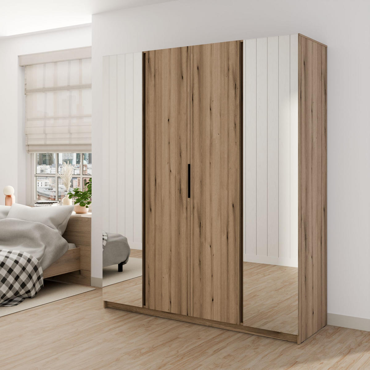 DREHTÜRENSCHRANK CAGLIARI 200/239/61,9cm 4-türig mit Spiegel Goldfarben - Goldfarben, Holzwerkstoff (200/239/61.9cm) - MASSENO