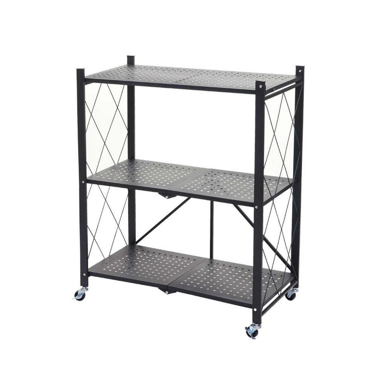 KLAPPREGAL auf Rollen 3 Fachböden Belastbarkeit 150kg 87x72x34 cm Schwarz - Schwarz, Metall (72/87/34cm) - PROREGAL