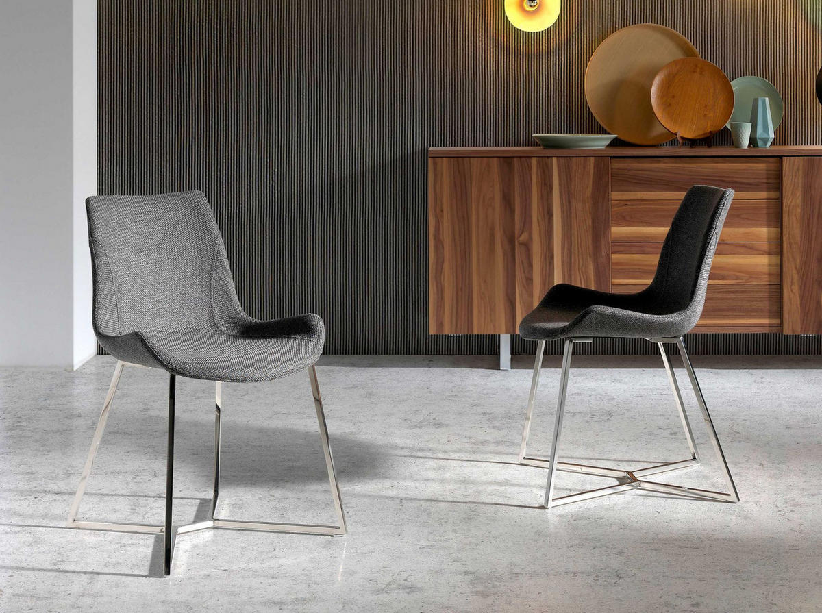 STUHL aus dunkelgrauem Stoff - Chromfarben/Edelstahlfarben, Textil/Metall (54/82/58cm) - ANGEL CERDA