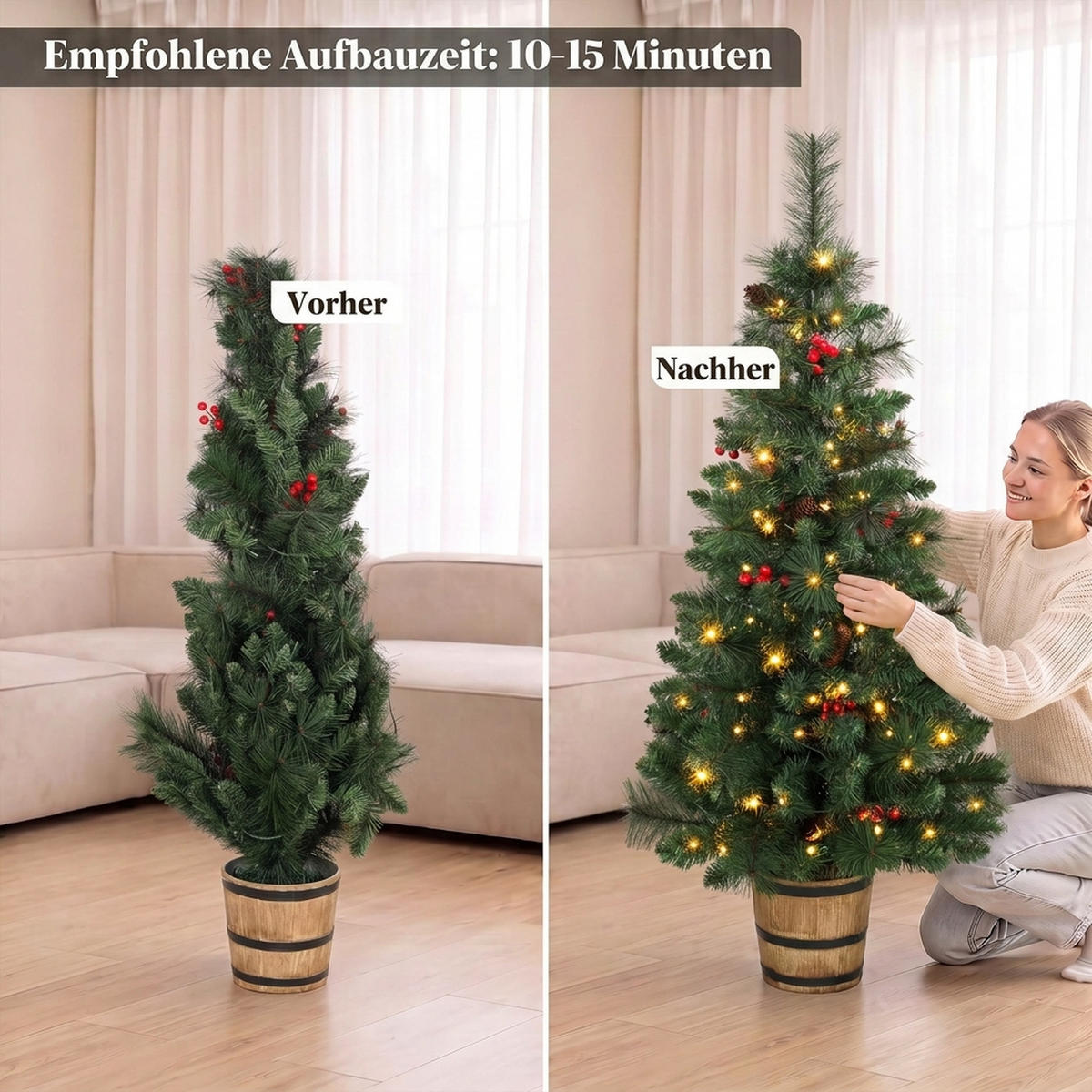 WEIHNACHTSBAUM-MIT-LICHT PVC Stahl Grün - Grün, Kunststoff (120cm) - HOMCOM