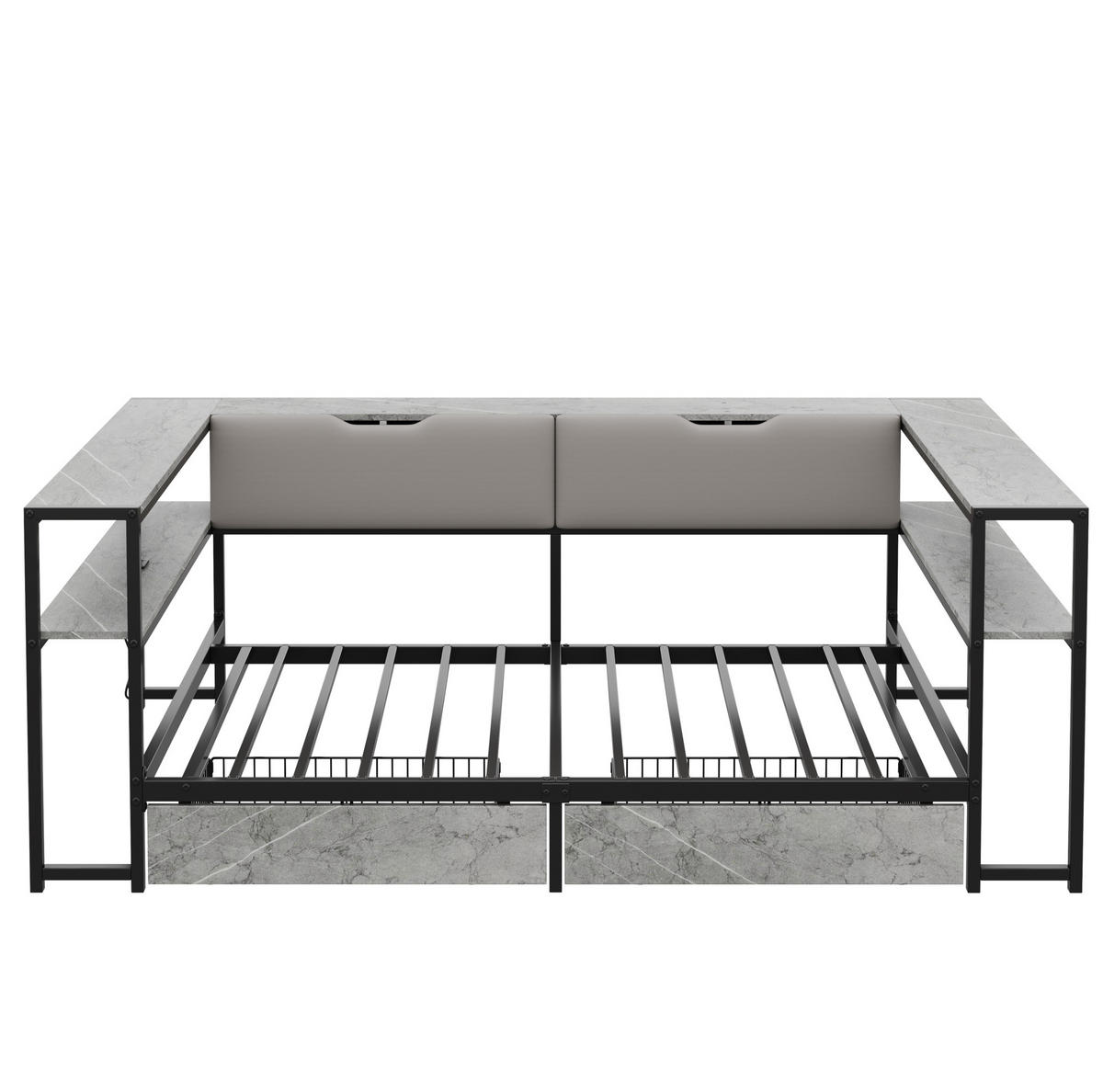 POLSTERBETT 90/200 cm grau aus MDF und Metall mit USB-C und 2 Schubladen - Grau, Holzwerkstoff (90/200cm) - OKWISH