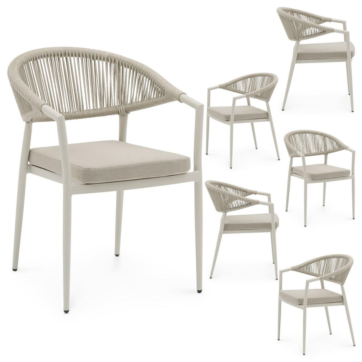 GARTENSTÜHLE SELI 6ER-SET - Creme, Textil (57/79/60cm) - IDIMEX