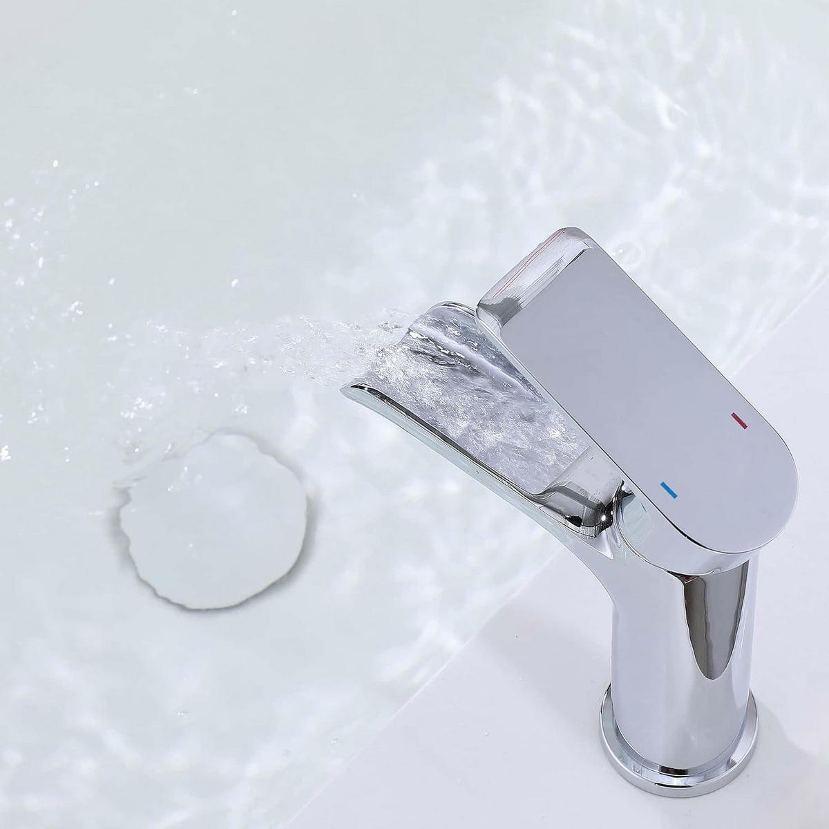 WASCHBECKENARMATUR mit Wasserfallauslauf, Einhebelmischer, verchromt - Silberfarben, Metall (5/13/15cm) - TVTIUO