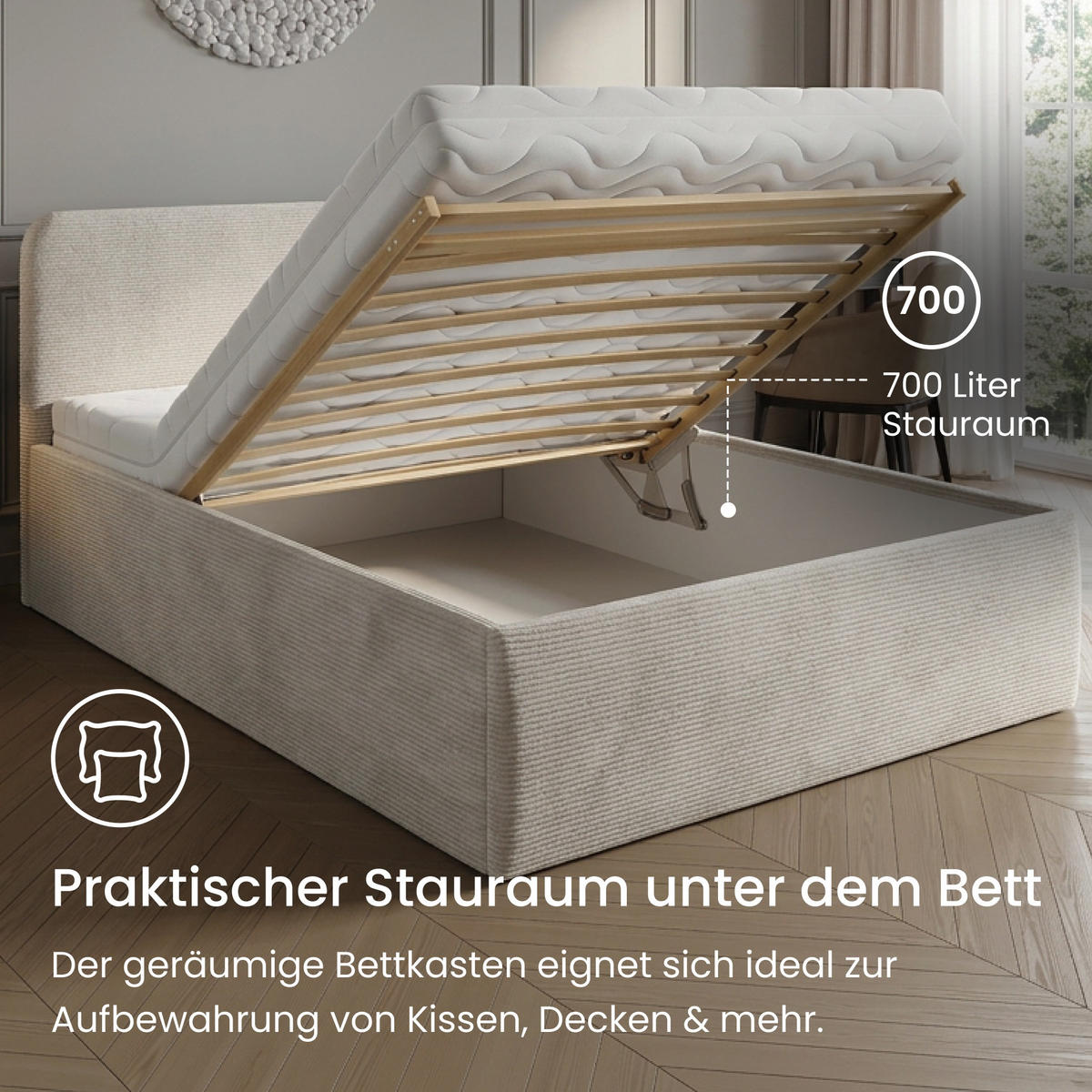 POSLTERBETT mit Bonnell-Matratze 140x200 cm in Hellbeige - Beige, Holzwerkstoff/Textil (140/200cm) - Home Collective