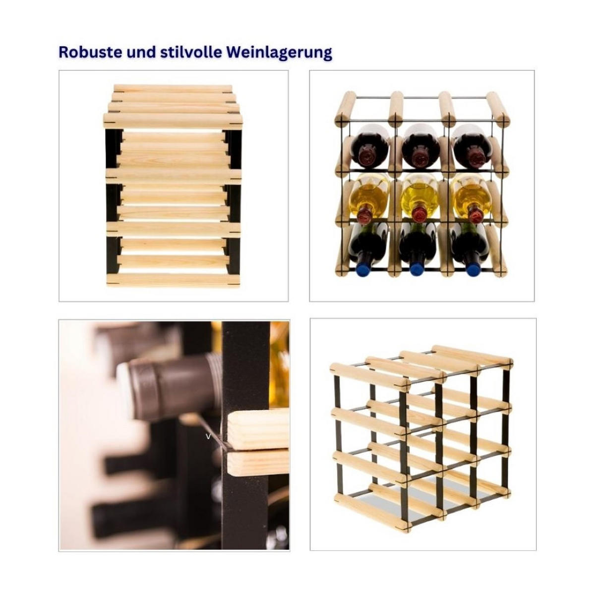 WEINREGAL Vinotega Mod Metal 32,5x32,5x24,5 cm 3x3 Flaschen Massives Kiefernholz Natur - Naturfarben, Holz (32.5/32.5/24.5cm) - PROREGAL