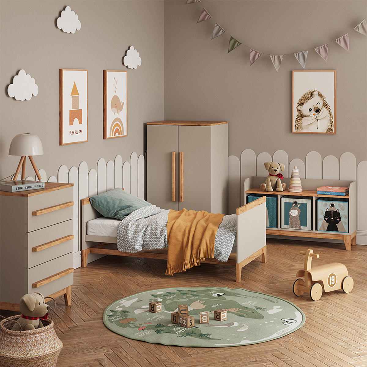 KINDERZIMMER-SET Malia Cashmere/Eiche 5 Teile - Kaschmir/Eichefarben, Holzwerkstoff (108/98/70cm) - VitaliSpa