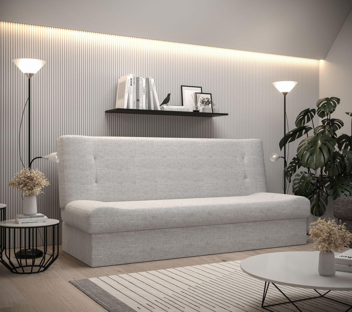 SOFA LAWA mit Schlaffunktion KORNET 18 mit Stauraum - Hellgrau, Textil (192/93/80cm) - Bedante