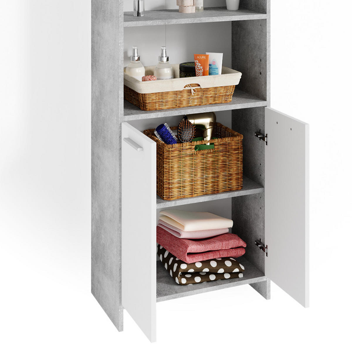 BADSCHRANK Maris Beton 56.1 x 190 cm - Schieferfarben/Weiß, Holzwerkstoff (56.1/190/30cm) - Vicco