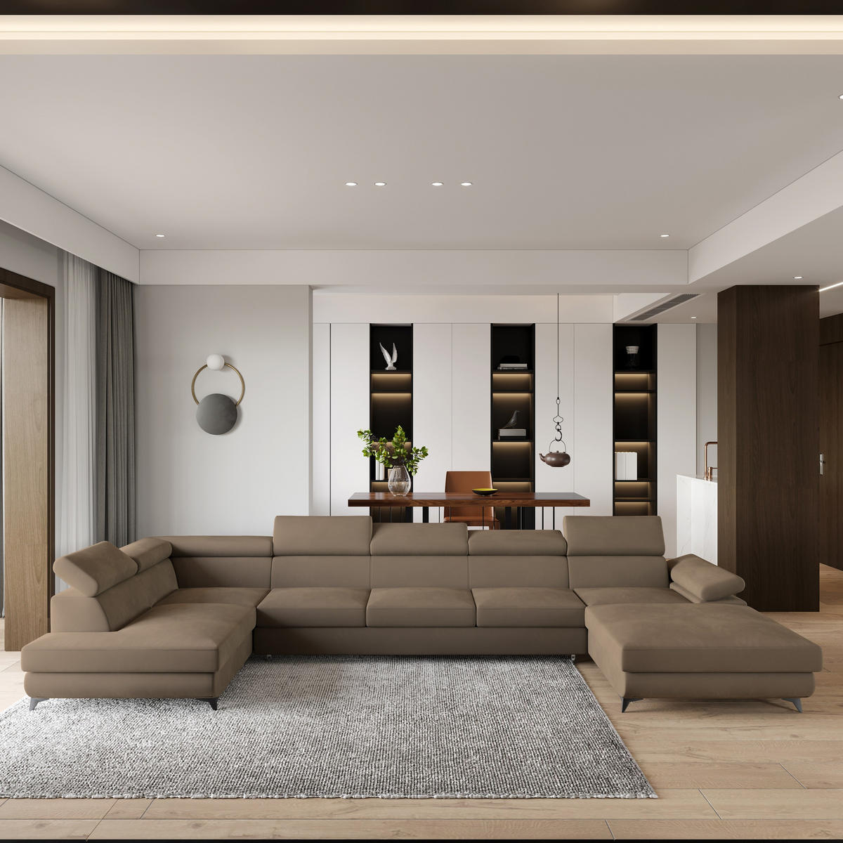 ROHOVÁ SEDAČKA MONTIVA béžová - černá/béžová, kov/dřevo (410/190cm) - MASSENO