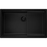 SPÜLBECKEN Praga Slim, 2-er set Alles Schwarz 76/47 cm 1 Becken + Ablauf-Set + Aufrollbare Abtropffläche ab 80er Unterschrank - Schwarz, Kunststoff (76/20/47cm) - Primagran