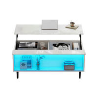 COUCHTISCH 105/50/43 cm weiß aus Spanplatte und gehärtetem Glas mit Höhenverstellung und LED-Licht - Weiß, Holzwerkstoff (105/50/43cm) - OKMYHOME