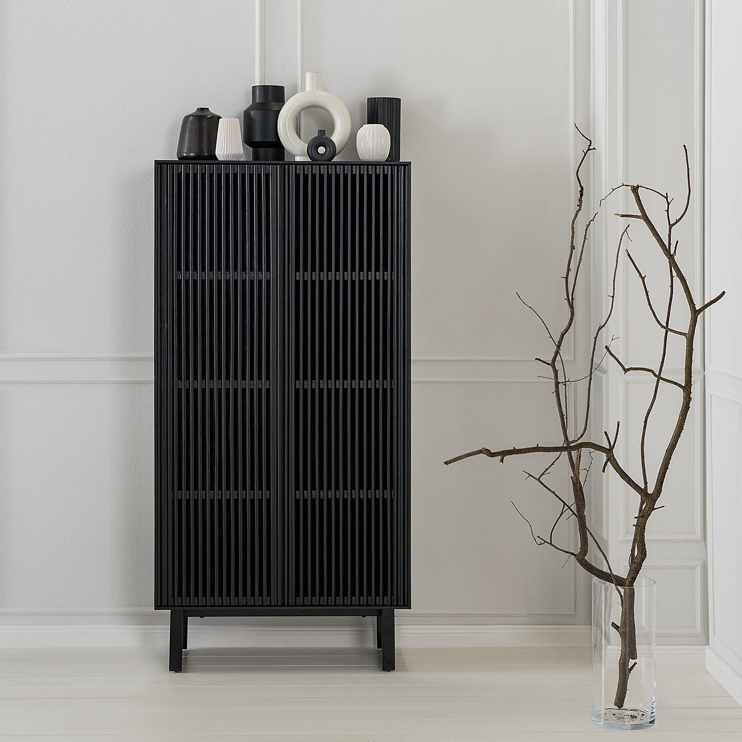 SCHRANK - Esche teilmassiv - Eschefarben/Schwarz, Holz (80/160/40cm) - home24