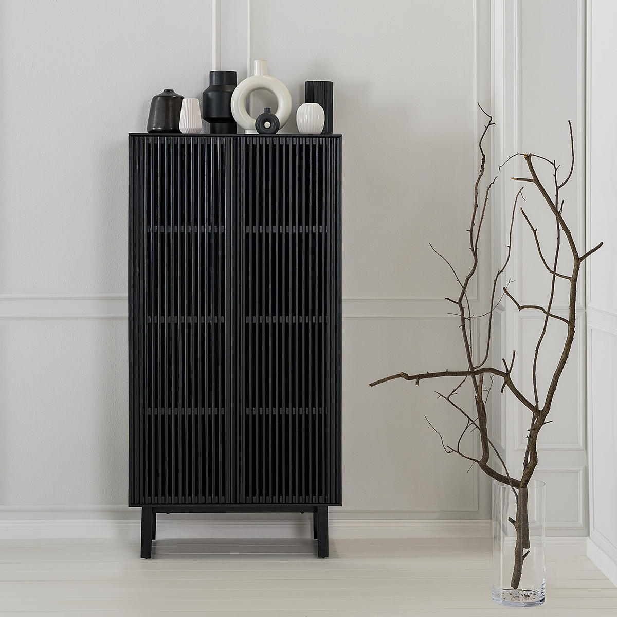 SCHRANK - Esche teilmassiv - Eschefarben/Schwarz, Holz (80/160/40cm) - home24